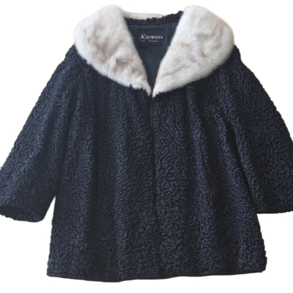 Vintage Black Persian Lamb Jacket with Cream Mink Collar